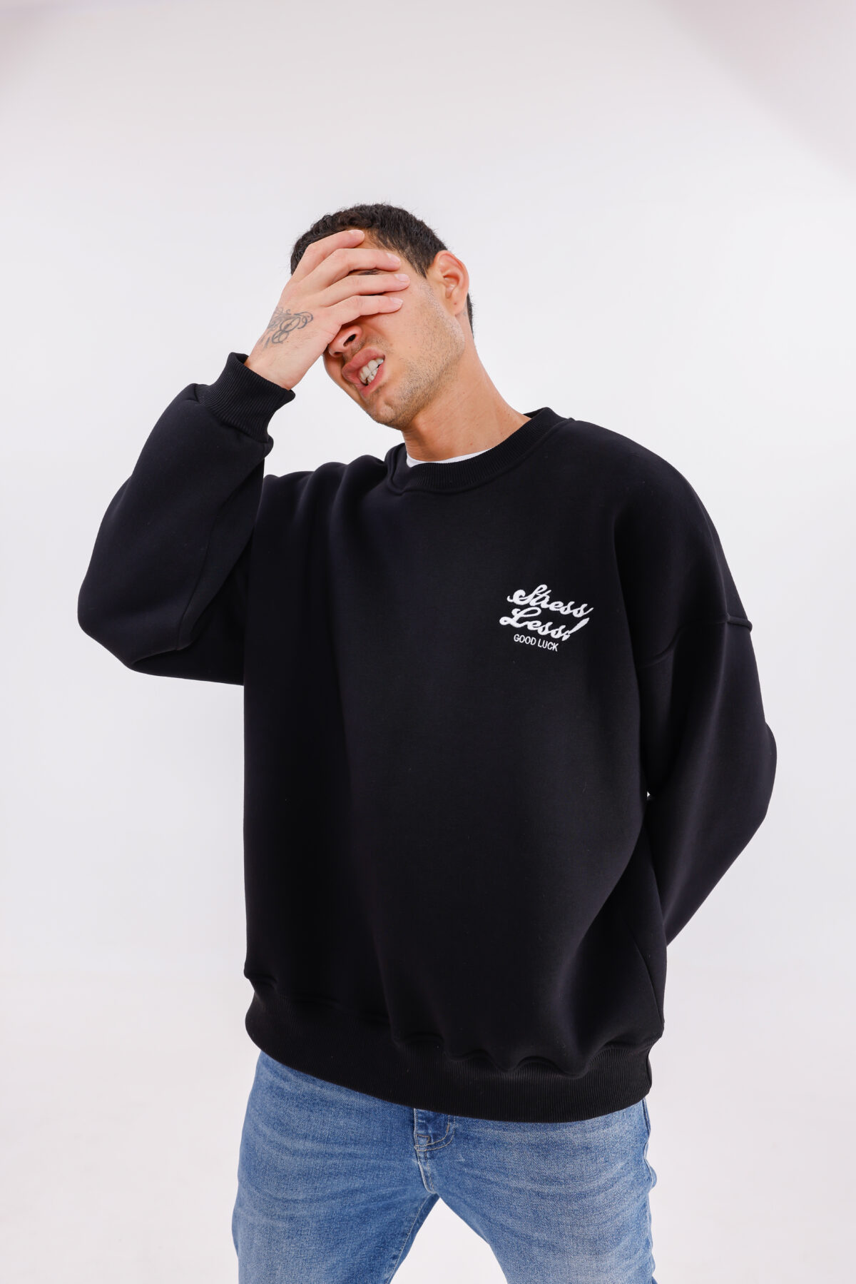 Less Stress Nakışlı Sweatshirt (Boxy Fit Oversize) - Görsel 7