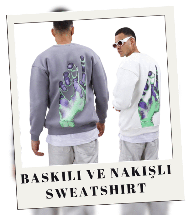 Baskılı ve Naskışlı Bisiklet Yaka Sweat's