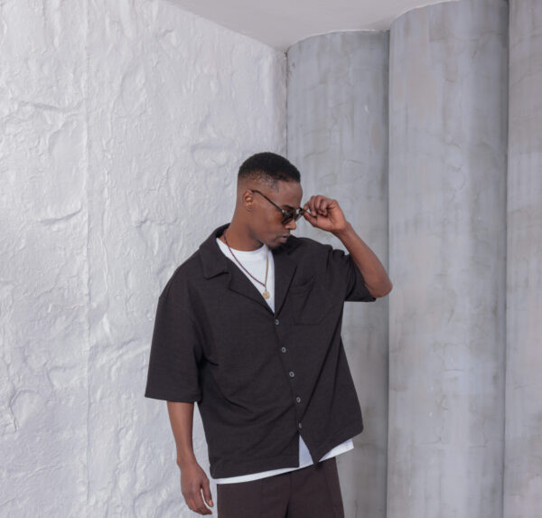 Dokuma Kısa Kol Keten Gömlek