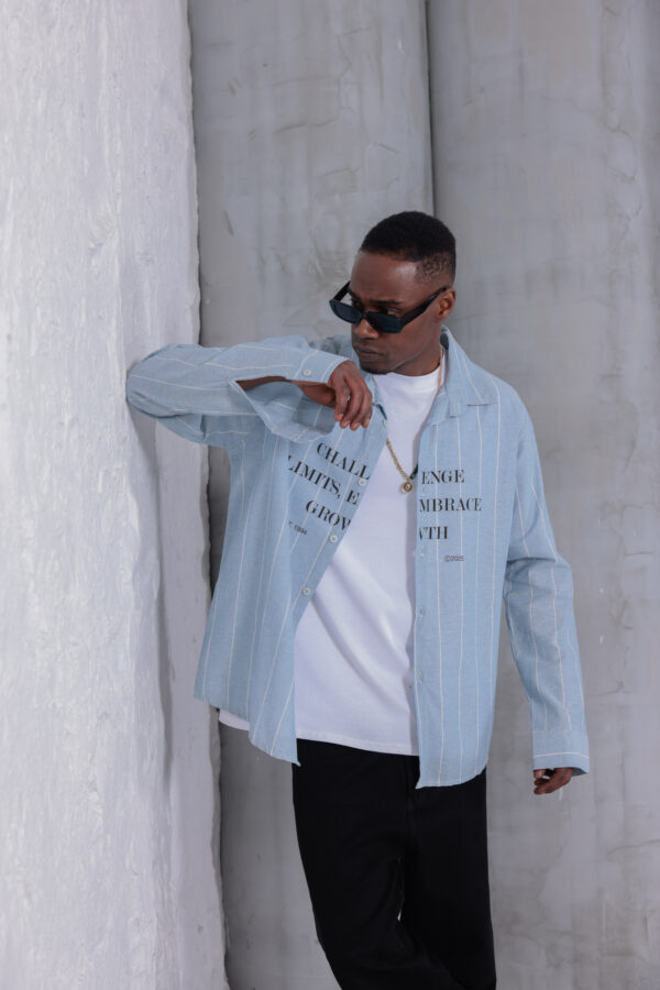 Çizgili Baskılı Keten Gömlek